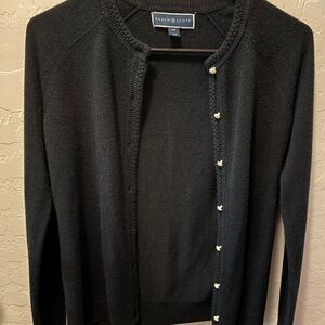 Karen Scott Black Cardigan with Pearl Buttons